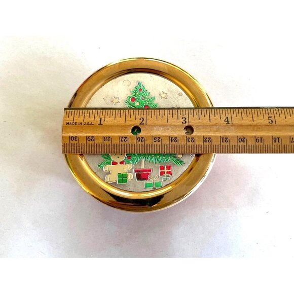 Vintage Christmas Trinket Box with Gold Lid & Holiday Tree Design Made in Japan - Picture 5 of 7